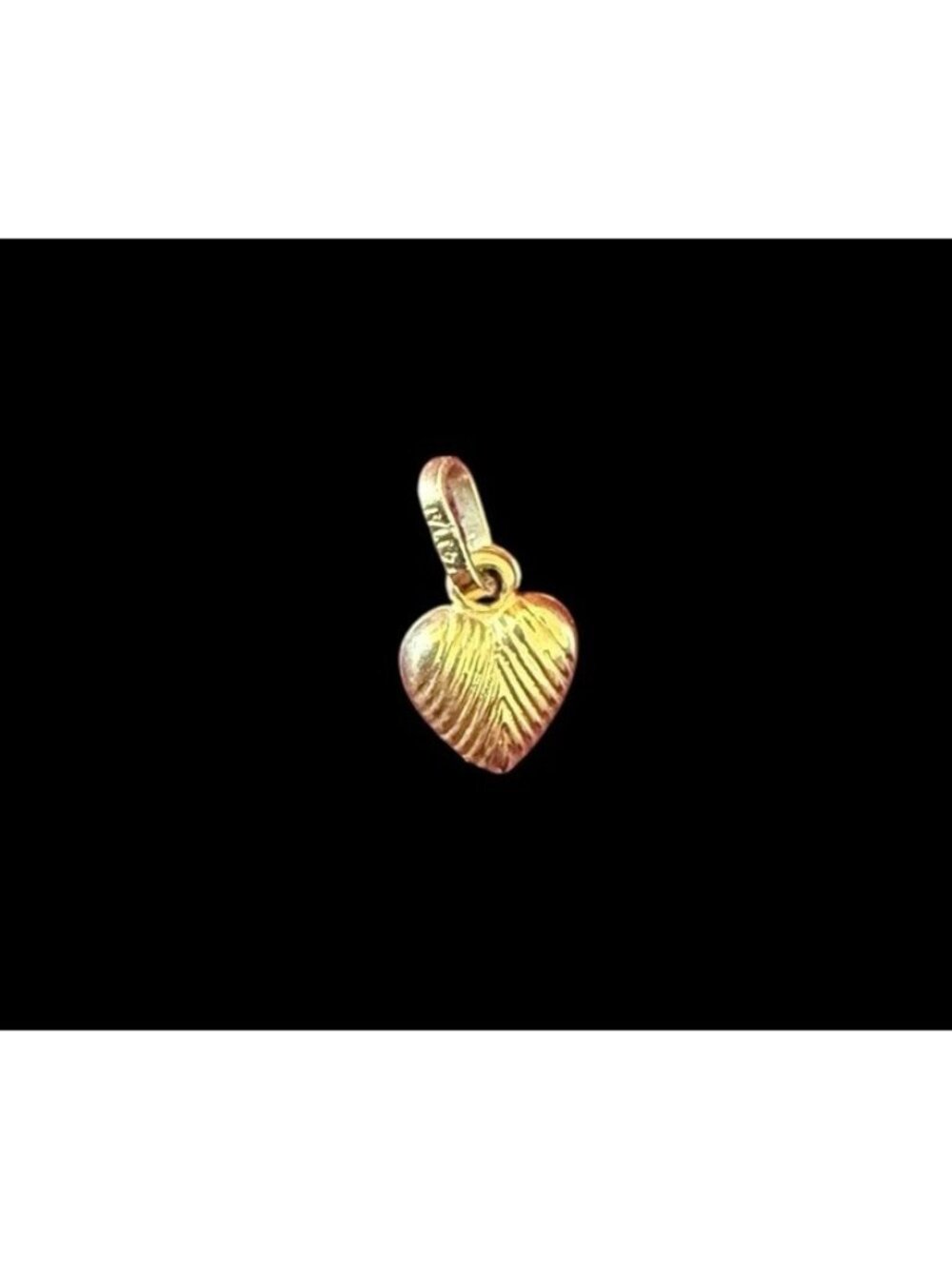 14k Yellow Gold Textured Puffy Heart Dangle Pendant 1/2”
